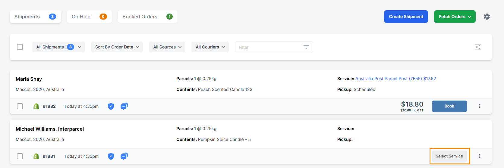 shipping manager with three orders